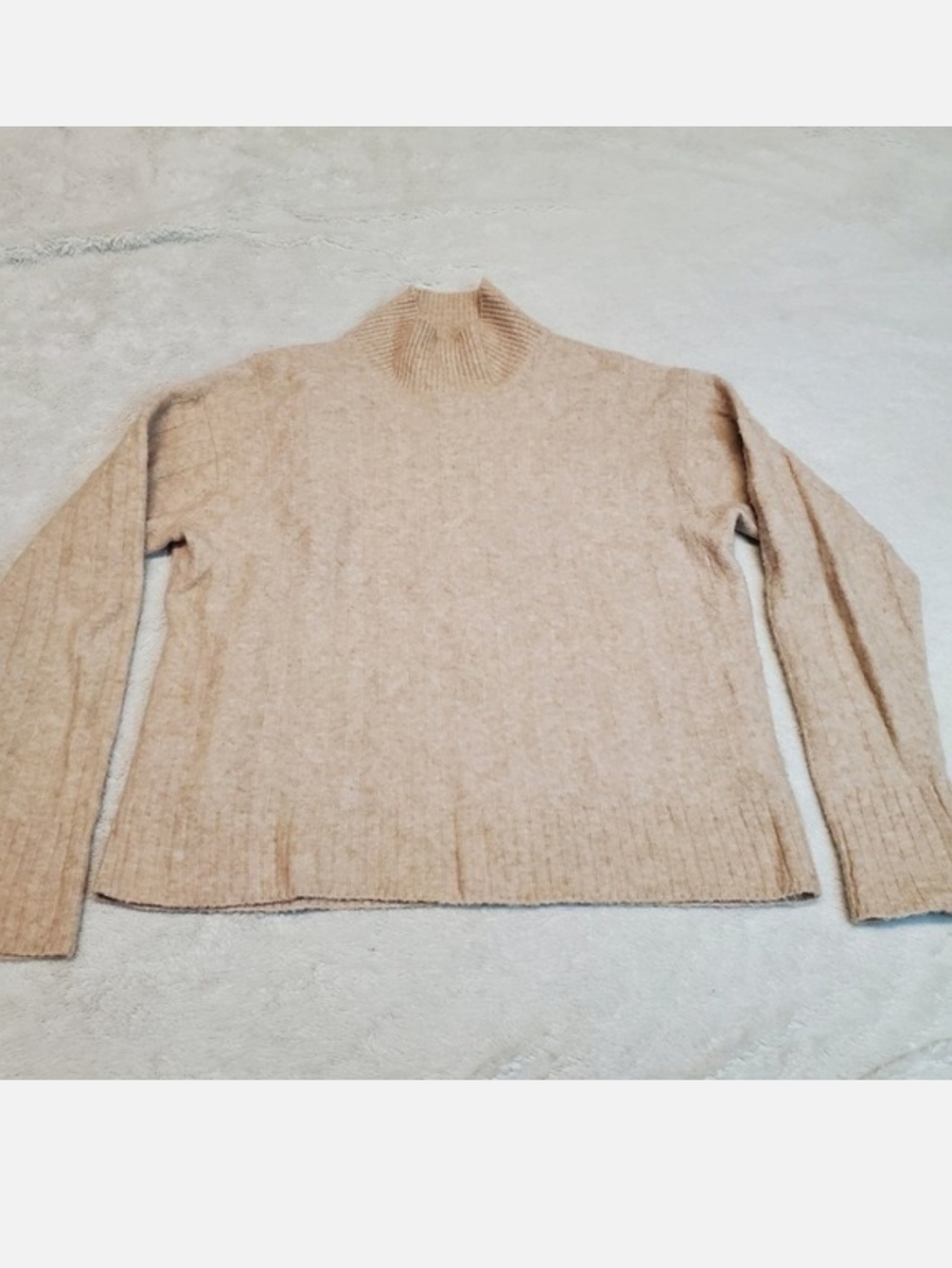 J. Crew Beige Angora Wool Blend Casual Preppy Classic Mockneck Cropped Sweater S